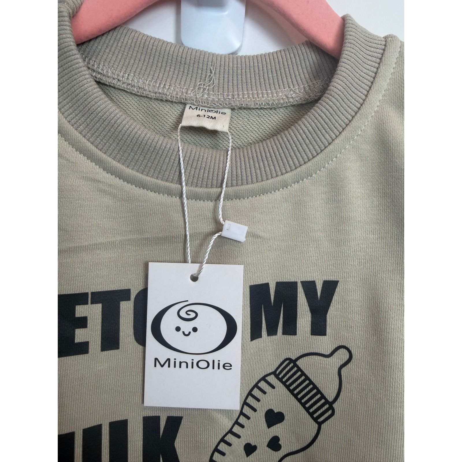 30.Miniolie Sage Green Fetch My Milk Peasant Graphic Sweatshirt Jogger Set 6-12m — image 5 of 5